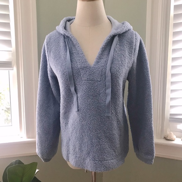 LOFT Tops - LOFT Small powder blue pullover sherpa hoodie, cozy and warm, EUC worn once